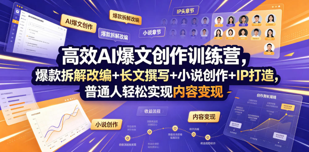 高效AI爆文创作训练营，爆款拆解改编+长文撰写+小说创作+IP打造，普通人轻松实现内容变现-卿云社