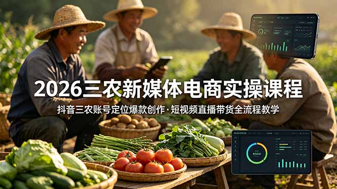2026三农新媒体电商实操课程:抖音三农账号定位爆款创作,短视频直播带货全流程教学-卿云社