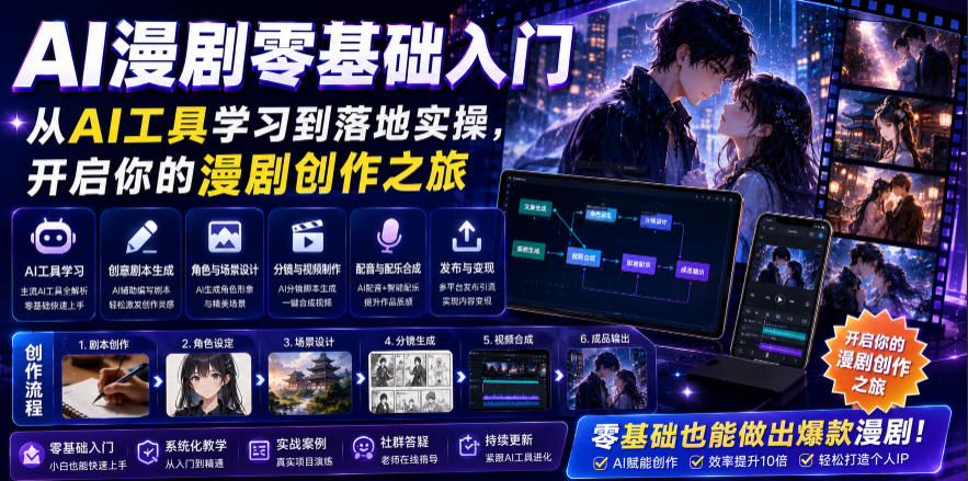 AI漫剧零基础入门，从AI工具学习到落地实操，开启你的漫剧创作之旅-卿云社