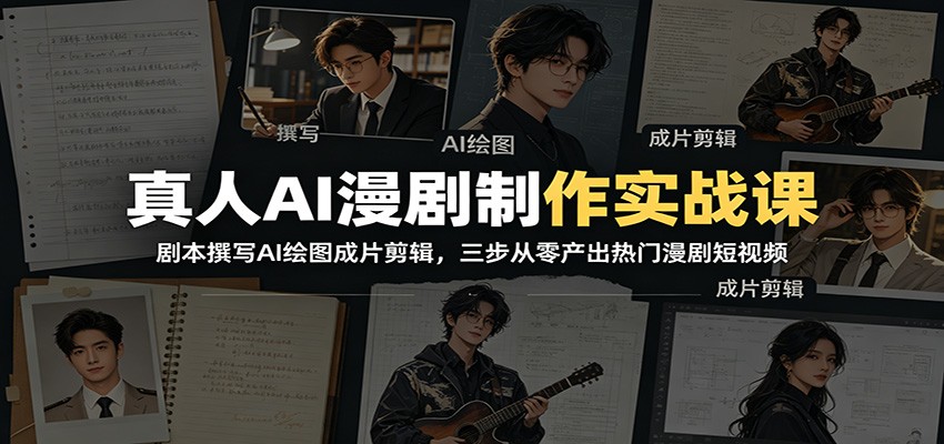 真人AI漫剧制作实战课:剧本撰写AI绘图成片剪辑,三步从零产出热门漫剧短视频-卿云社