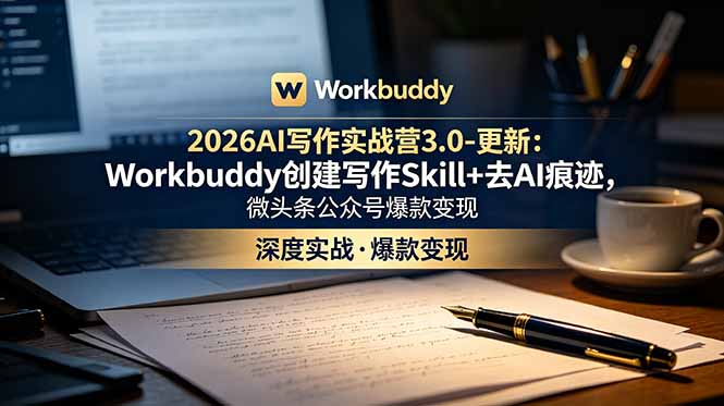 2026AI写作实战营3.0-更新:Workbuddy创建写作Skill+去AI痕迹,微头条公众号爆款变现-卿云社