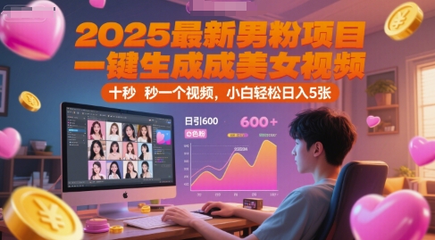 2025最新男粉项目，一键生成美女视频，日引600+色粉 十秒一个视频，小白轻松日入5张【揭秘】-卿云社
