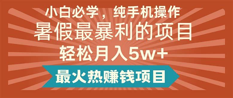 小白必学，纯手机操作，暑假最暴利的项目轻松月入5w+最火热赚钱项目-卿云社