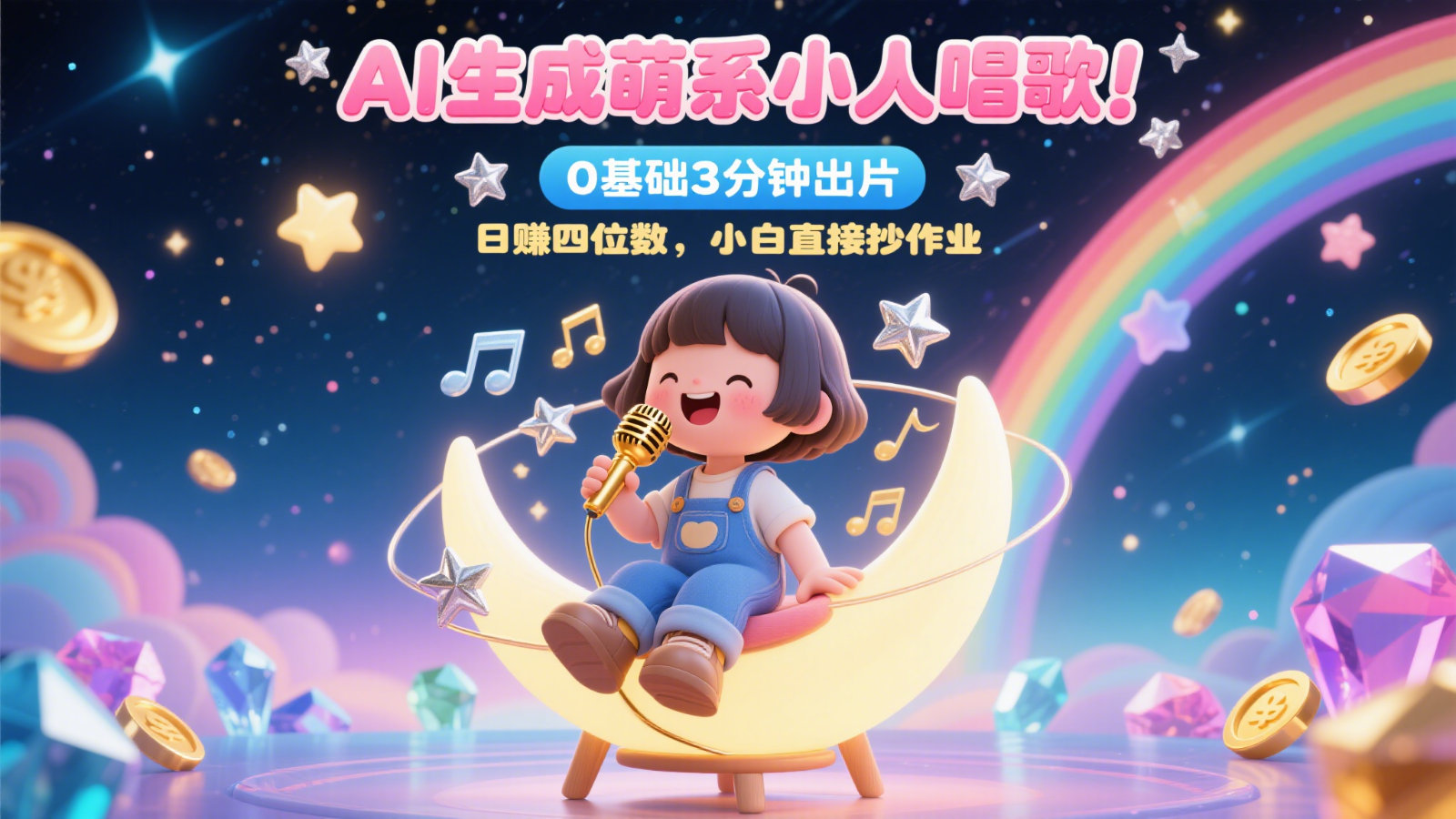 AI生成萌系小人唱歌!0基础3分钟出片,28个作品涨粉9万,日赚四位数,小白直接抄作业-卿云社
