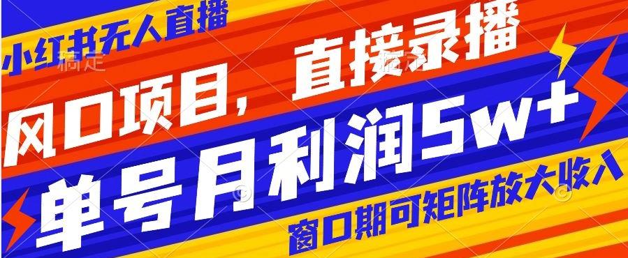 风口项目，小红书无人直播带货，直接录播，可矩阵，月入5w+【揭秘】-卿云社