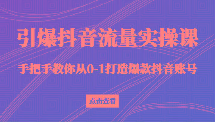 引爆抖音流量实操课，手把手教你从0-1打造爆款抖音账号(27节课)-卿云社