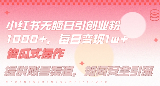 小红书无脑每日引流创业粉500+，小白每天只花半小时，躺赚长尾收益【揭秘】-卿云社