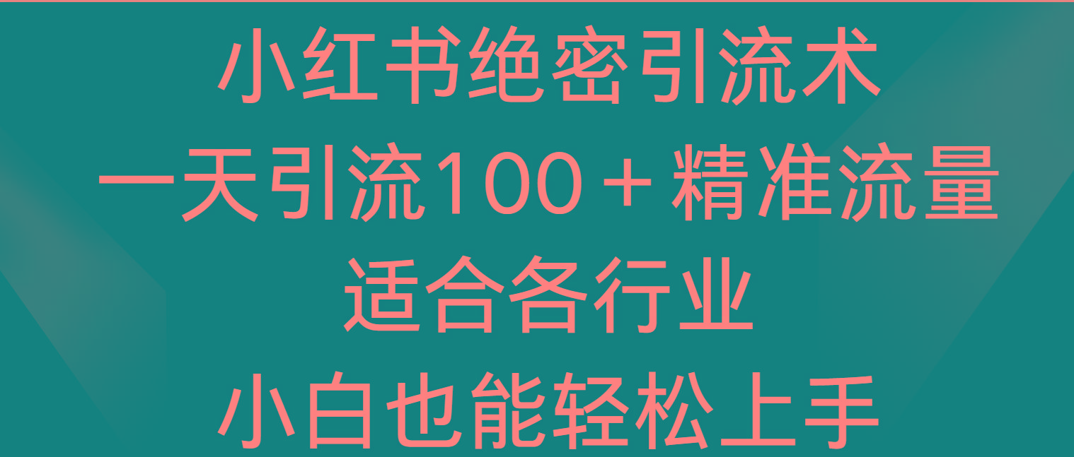 小红书绝密引流术，一天引流100＋精准流量，适合各个行业，小白也能轻松上手-卿云社