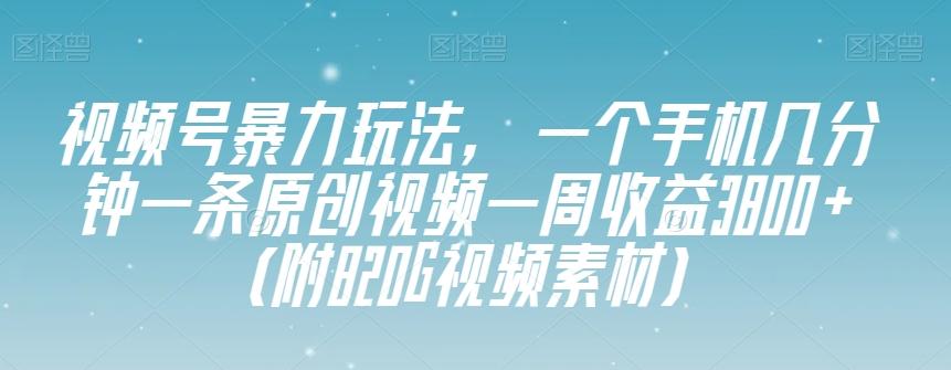 视频号暴力玩法，一个手机几分钟一条原创视频一周收益3800+（附820G视频素材）-卿云社