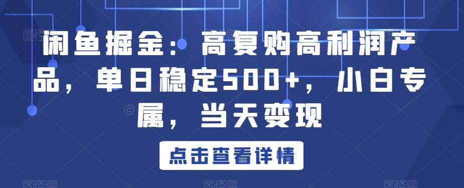 闲鱼掘金：高复购高利润产品，单日稳定500+，小白专属，当天变现-卿云社