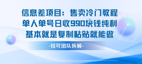 信息差项目：售卖冷门教程单人单号日收9张纯利基本就是复制粘贴就能做-卿云社