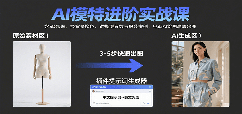 AI模特进阶实战课：含SD部署、换背景换色，讲模型参数与服装案例，电商AI绘画高效出图-小艾项目网
