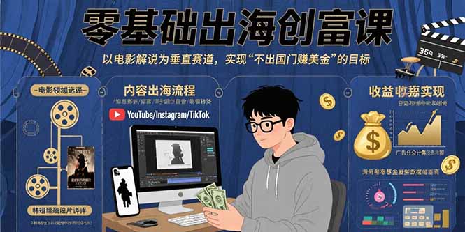 零基础出海创富课：以电影解说为垂直赛道，实现不出国门赚美金的目标-卿云社