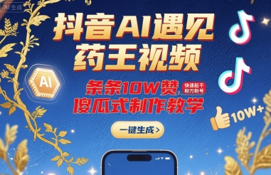 抖音AI遇见药王视频，条条10W赞，快速起千粉万粉号，傻瓜式制作教学-卿云社