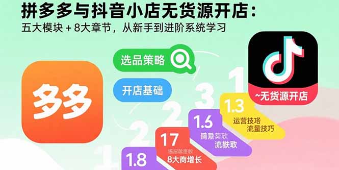 拼多多与抖音小店无货源开店：五大模块+8大章节，从新手到进阶系统学习-卿云社