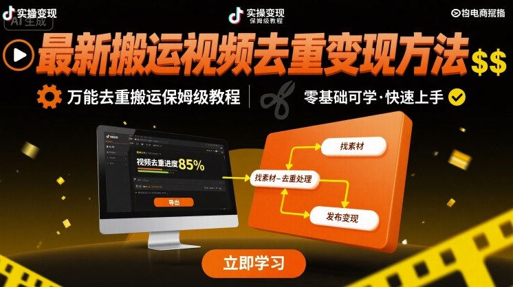 最新搬运视频去重变现方法，万能去重搬运保姆级教程-卿云社