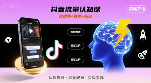 抖音流量认知课，短视频+直播+私域，认知提升，闪电开悟-卿云社