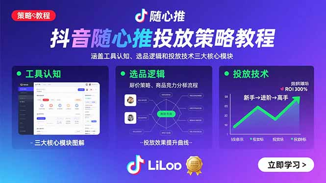 抖音随心推投放策略教程：涵盖工具认知、选品逻辑和投放技术三大核心模块-卿云社