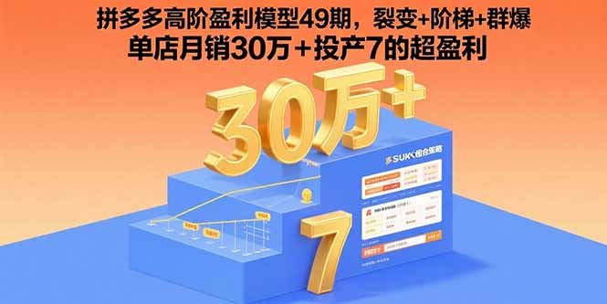 拼多多高阶盈利模型49期，裂变+阶梯+群爆  单店月销30万+投产7的超盈利-卿云社
