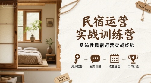 民宿运营实战训练营，系统性民宿运营实战经验-小艾项目网