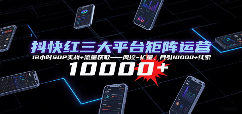 抖快红三大平台矩阵运营，12小时SOP实战+流量获取-风控-扩量，月引10000+线索-卿云社