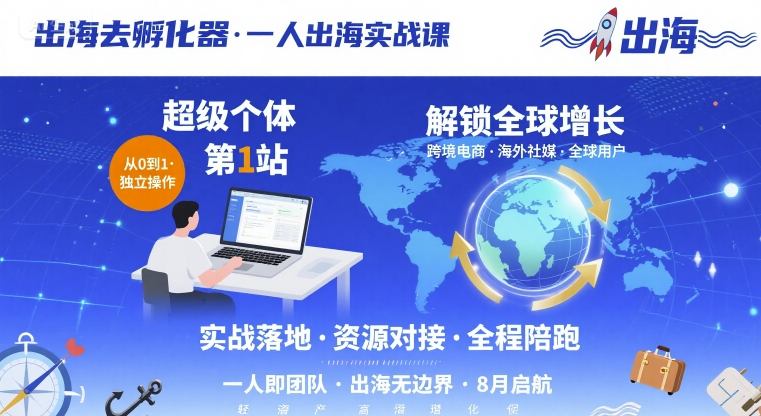 出海去孵化器，一人出海实战课，​超级个体第1站，解锁全球增长-卿云社
