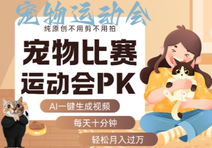 AI一键生成宠物比赛运动会PK视频，纯原创不用剪不用拍，每天十分钟，轻松月入过1W+-卿云社