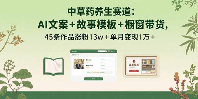 中草药养生赛道：AI文案+故事模板+橱带货，45条作品涨粉13w+单月变现1万+-卿云社