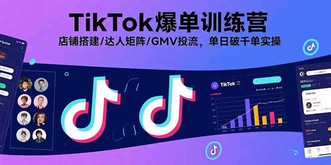 TikTok爆单训练营，店铺搭建/达人矩阵/GMV投流，单日破千单实操-卿云社