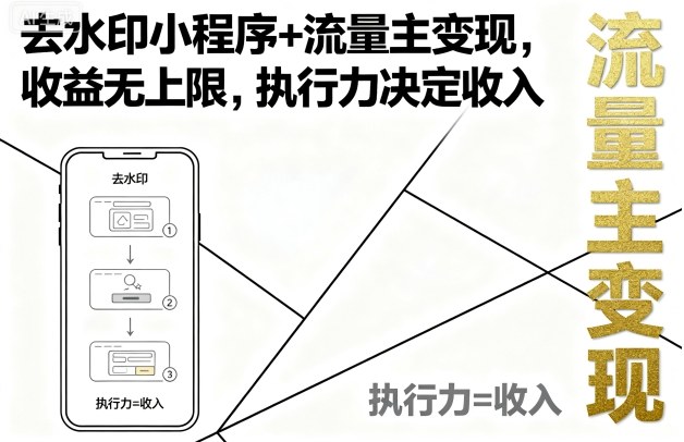 去水印小程序+流量主变现，收益无上限，执行力决定收入-卿云社