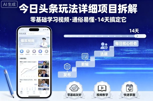今日头条玩法详细项目拆解，零基础学习视频 通俗易懂 14天搞定它-卿云社