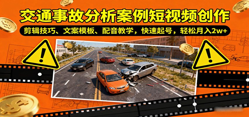 交通事故分析案例短视频创作,剪辑技巧、文案模板、配音教学,快速起号,轻松月入2w+-卿云社