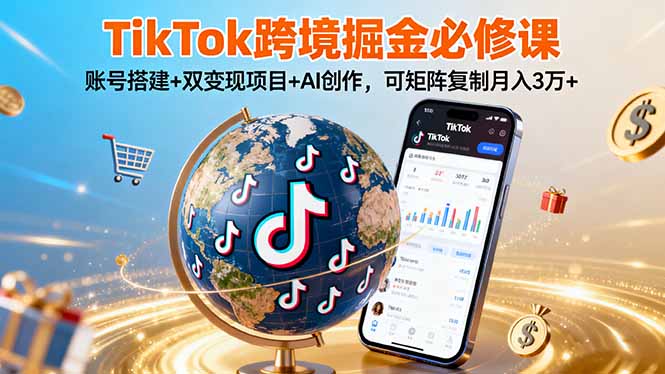 TikTo跨境掘金必修课，账号搭建+双变现项目+AI创作，可矩阵复制月入3万+-卿云社