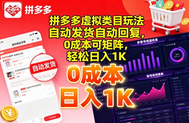 拼多多虚拟类目玩法，自动发货自动回复，0成本可矩阵，轻松日入1K【揭秘】-卿云社