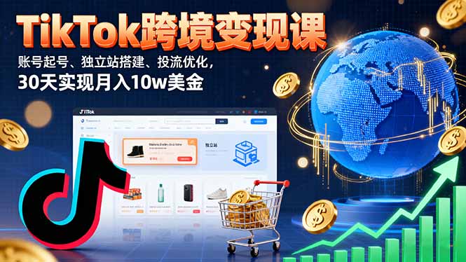TikTok跨境变现课：账号起号、独立站搭建、投流优化，30天实现月入10w美金-卿云社