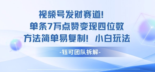 视频号发财赛道单条7W点赞变现四位数方法简单易复制小白玩法-卿云社