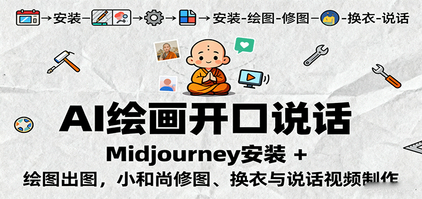 AI绘画开口说话，Midjourney安装 + 绘图出图，小和尚修图、换衣与说话视频制作-卿云社