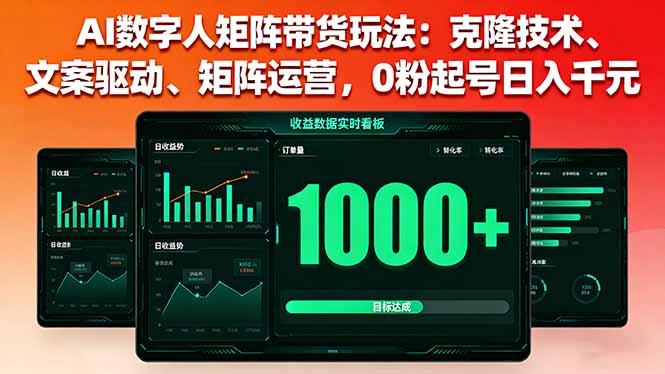 AI数字人矩阵带货玩法：克隆技术、文案驱动、矩阵运营，0粉起号日入千元-卿云社
