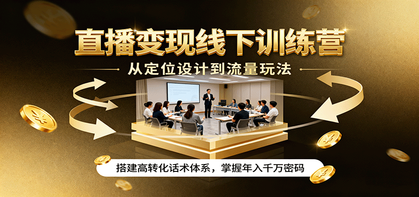 直播变现线下训练营，从定位设计到流量玩法，搭建高转化话术体系，掌握年入千万密码-卿云社