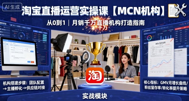 淘宝直播运营实操课【MCN机构】，从0到1做一家月销千W的直播机构-卿云社