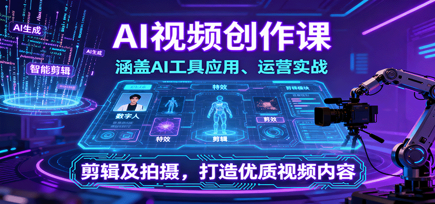 AI视频创作课，涵盖AI工具应用、运营实战、剪辑及拍摄，打造优质视频内容-卿云社