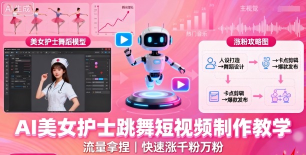 AI美女护士跳舞短视频制作教学，流量拿捏，快速涨千粉万粉【提示词+视频教程】-卿云社