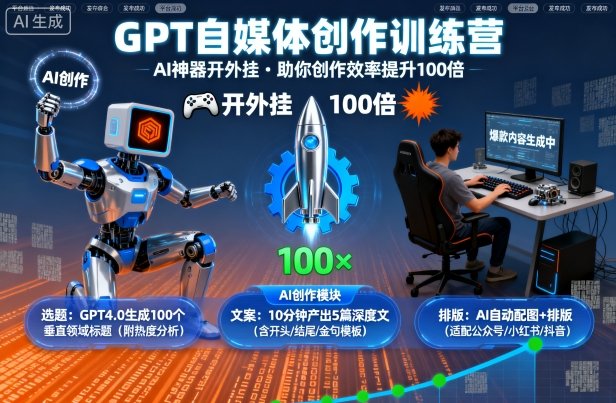 GPT自媒体创作训练营：AI神器开外挂，助你创作效率提升100倍-卿云社
