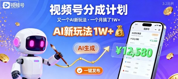 视频号分成计划：又一个AI新玩法，一个月搞了1W+，纯AI生成，一键发布即可-卿云社