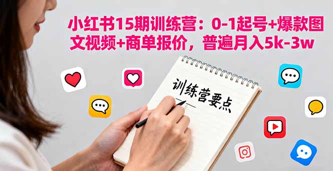 小红书15期训练营：0-1起号+爆款图文视频+商单报价，普遍月入5k-3w-卿云社