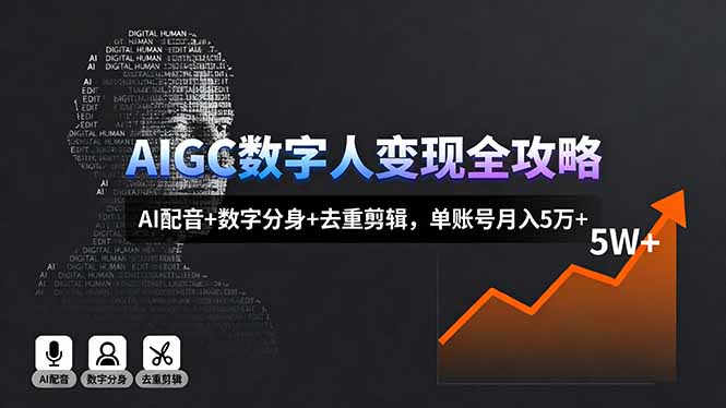 AIGC数字人变现全攻略，AI配音+数字分身+去重剪辑，单账号月入5万+-卿云社