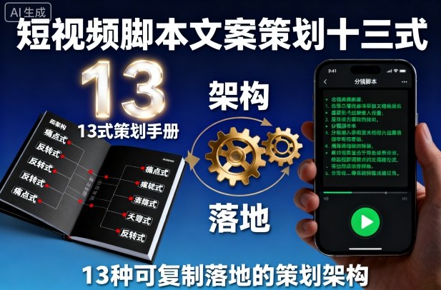 短视频脚本文案策划十三式，13种可复制落地的策划架构-卿云社
