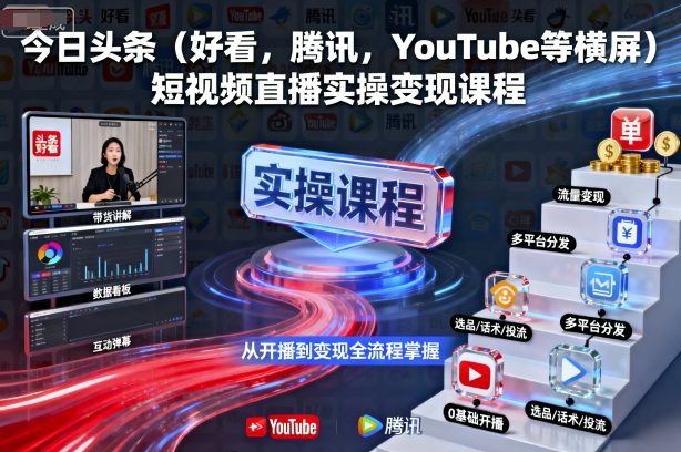 今日头条(好看，腾讯，YouTube等横屏)短视频直播实操变现课程-卿云社