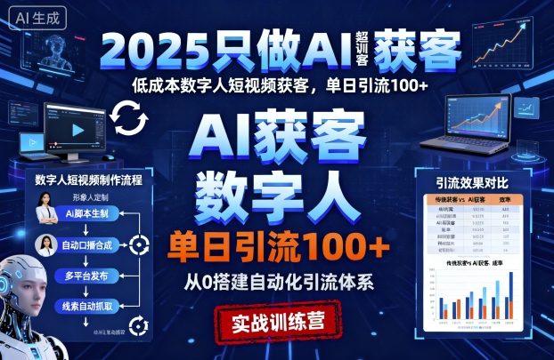 2025只做AI获客，AI超级获客实训营，低成本数字人短视频获客，单日引流100+-卿云社