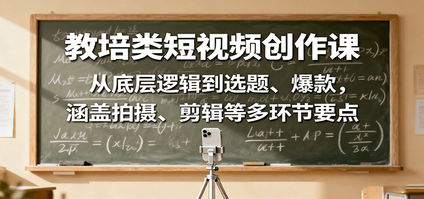 教培类短视频创作课：从底层逻辑到选题、爆款，涵盖拍摄、剪辑等多环节要点-卿云社